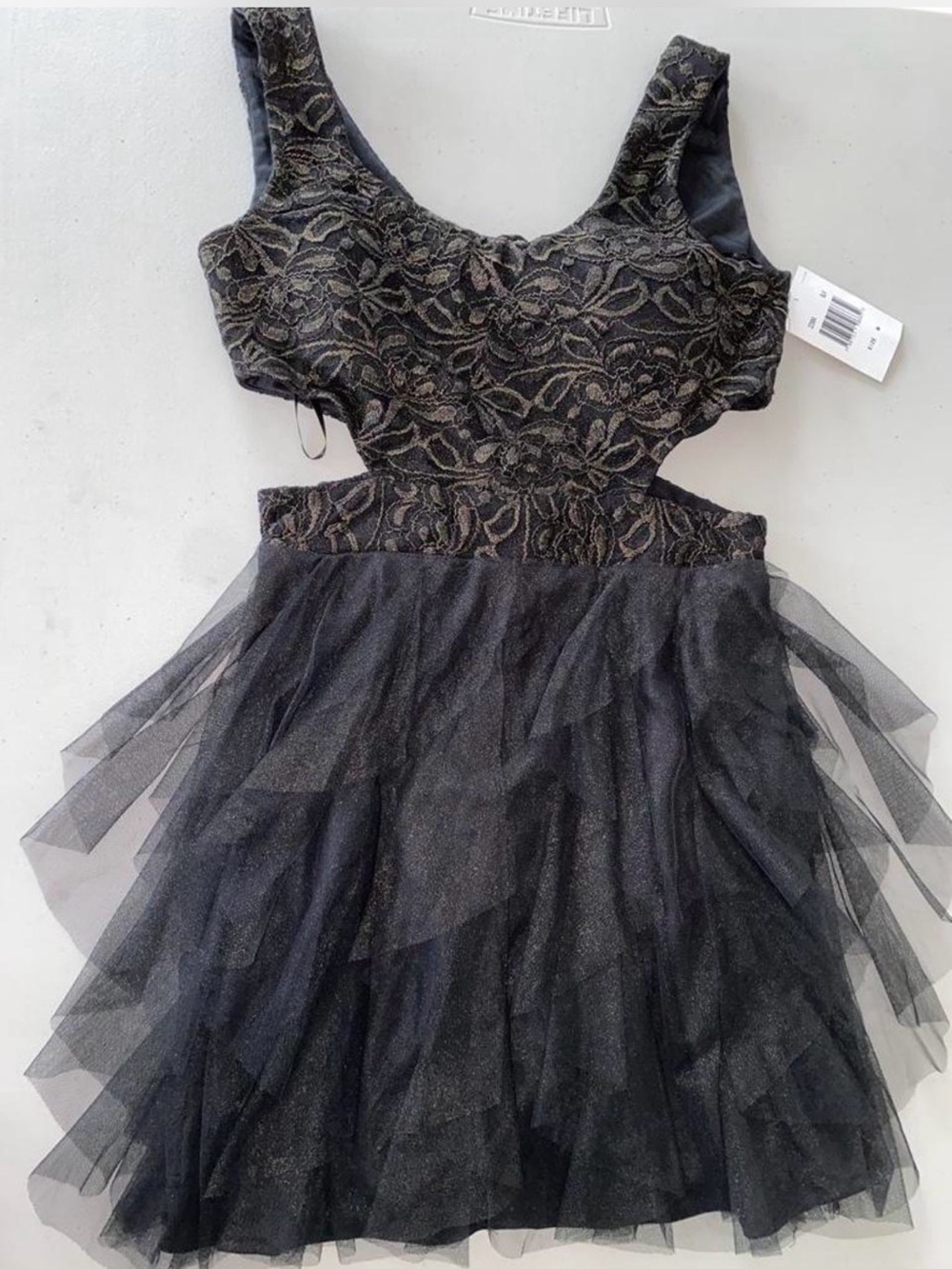 Roberta Bridal Black Lace & Tulle Cutout Dress